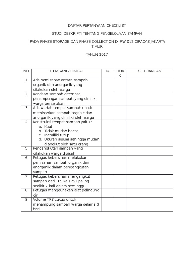 Daftar Pertanyaan Checklist | PDF