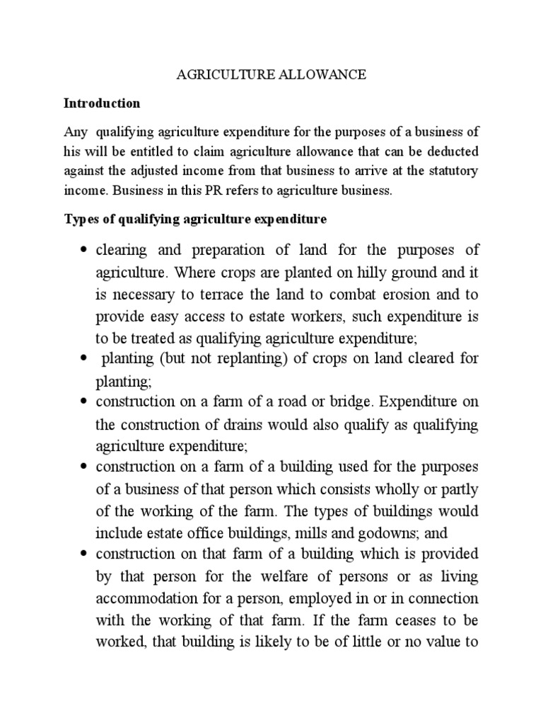 Agriculture Allowance