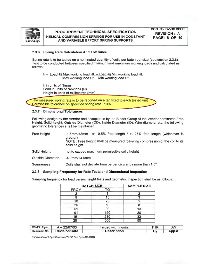 Spring Rate and Tolerance Standards | PDF | Engineering Tolerance ...