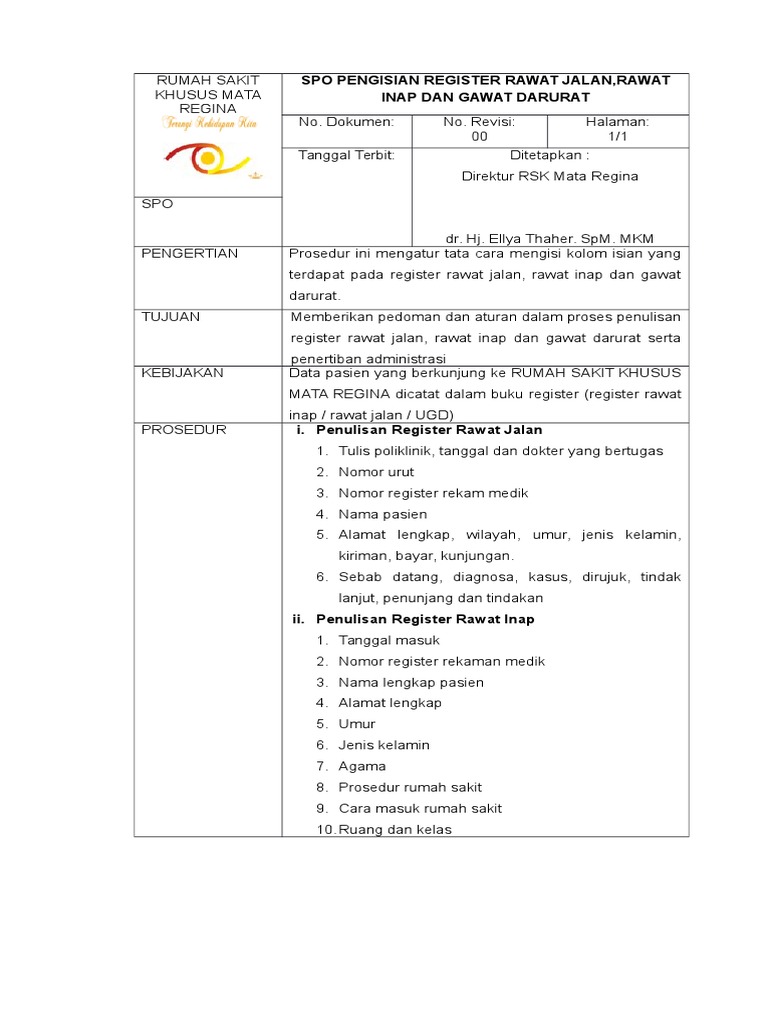 Prosedur Pengisian Register Pasien | PDF