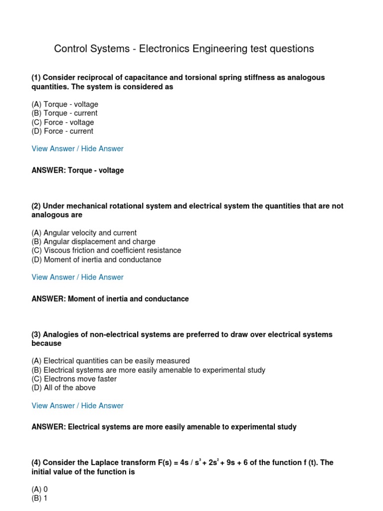 MCQs From Carreride (Control Systems Electronics Engineering Test