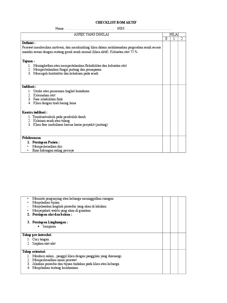 Checklist ROM Aktif dan Pasif | PDF
