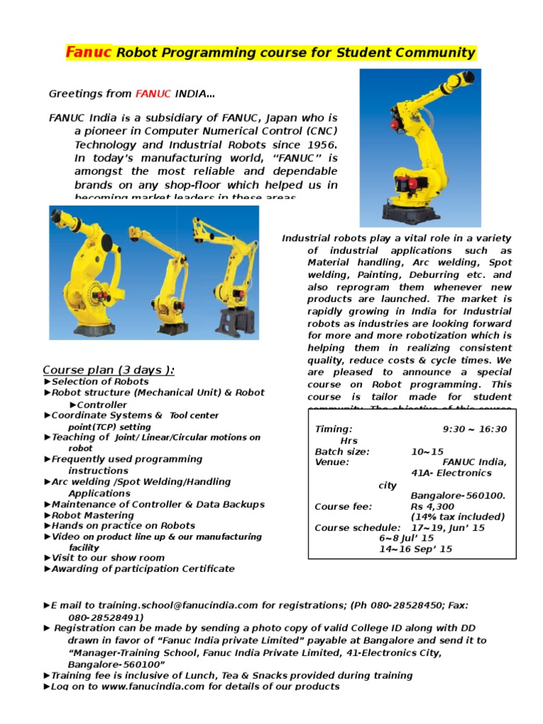 Fanuc Robot Programming Course For Students 140926 Robot Robotics