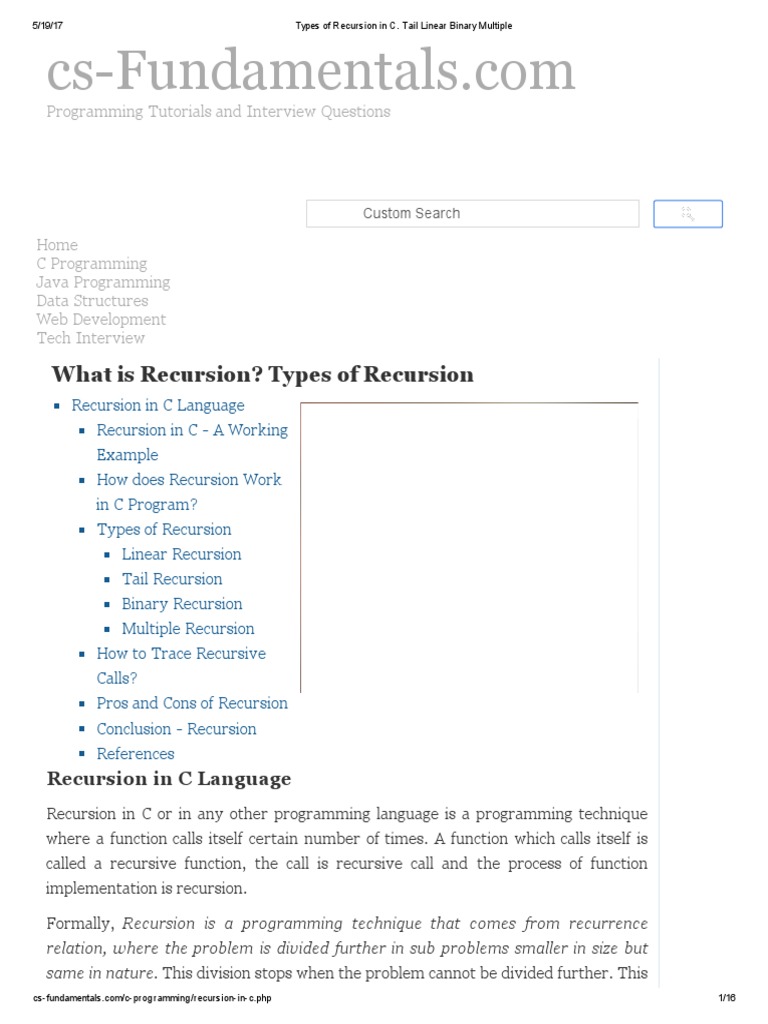 Types of Recursion in C | PDF | Integer (Computer Science) | C ...