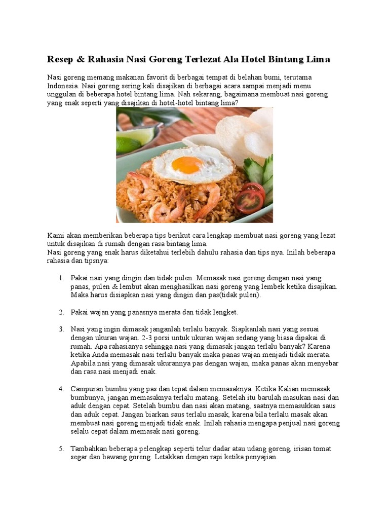 Resep Nasi Goreng Ala Hotel Bintang Lima | PDF