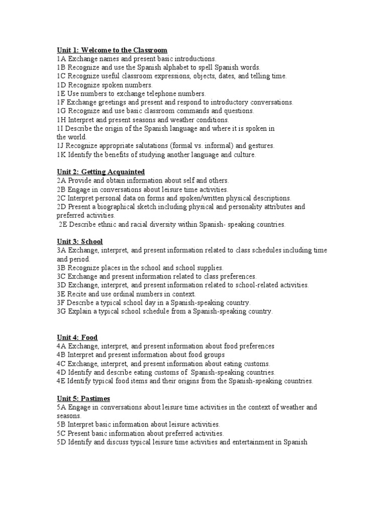 Spanish 1 MC Indicators | PDF | Spanish Language | Information