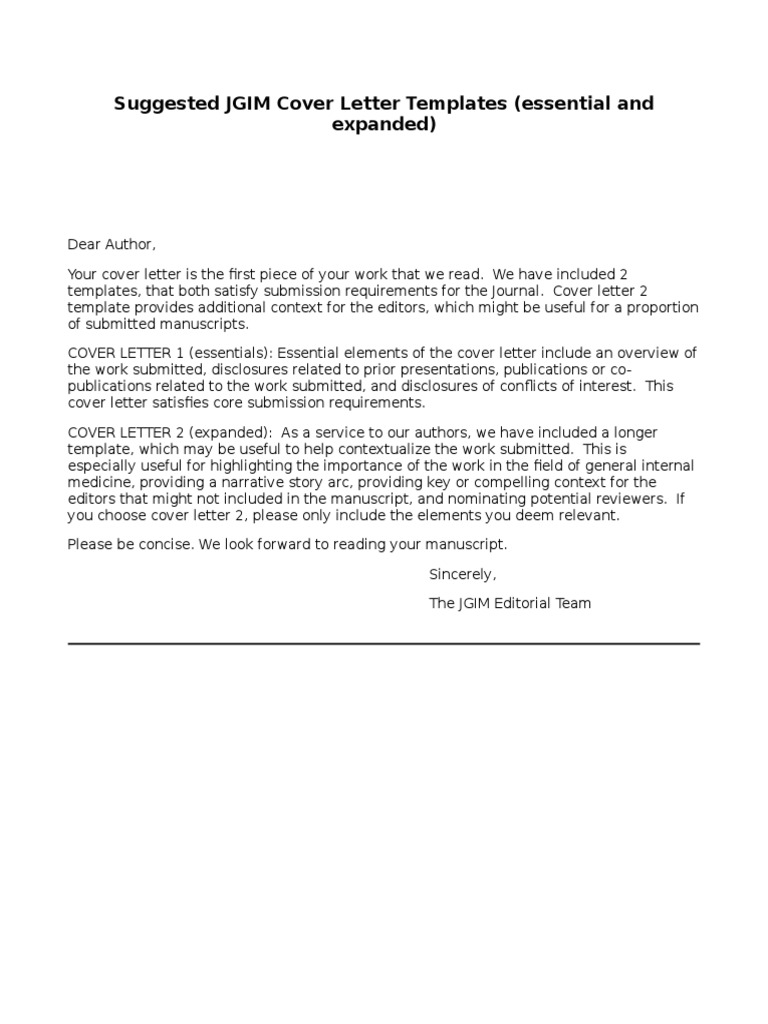 JGIM Cover Letter Templates | PDF | Conflict Of Interest 