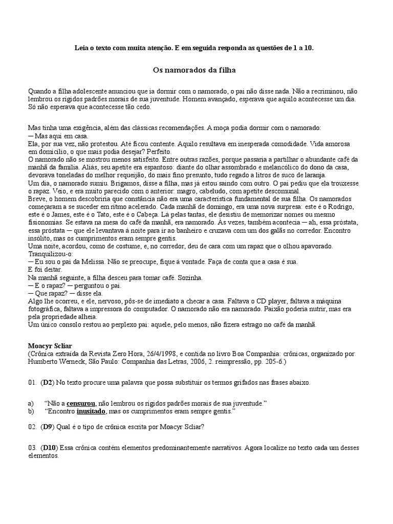 Leia O Texto Com Atenção E Complete As Frases Corretamente