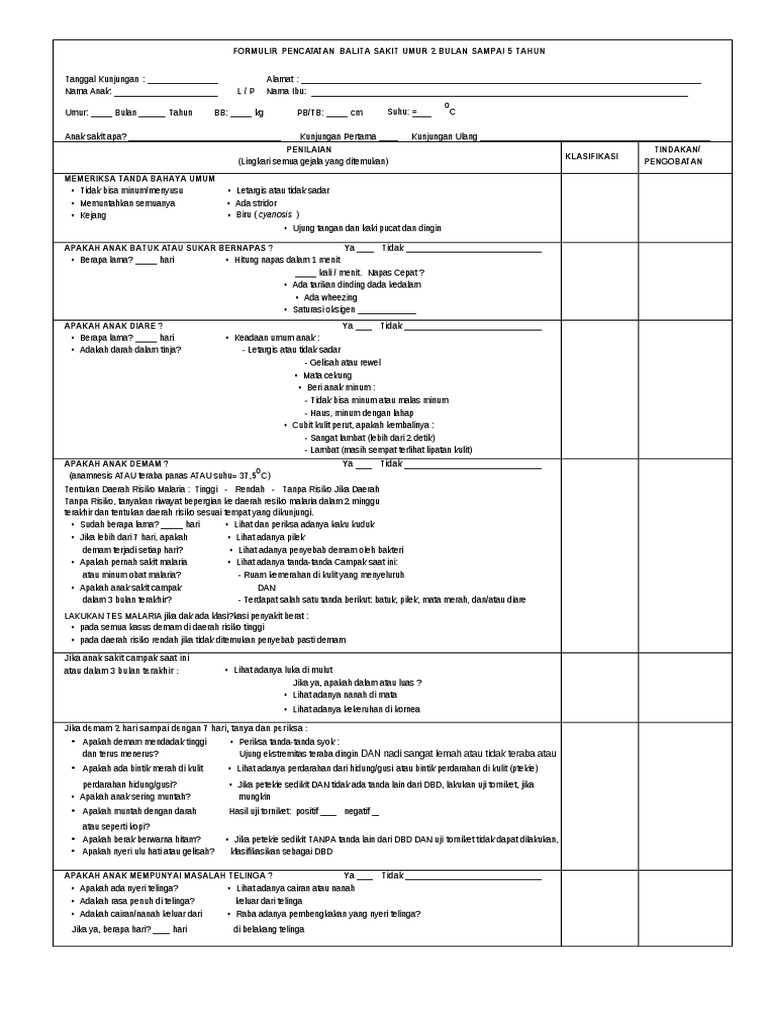 Formulir MTBS untuk Balita Sakit | PDF | Gaya Hidup