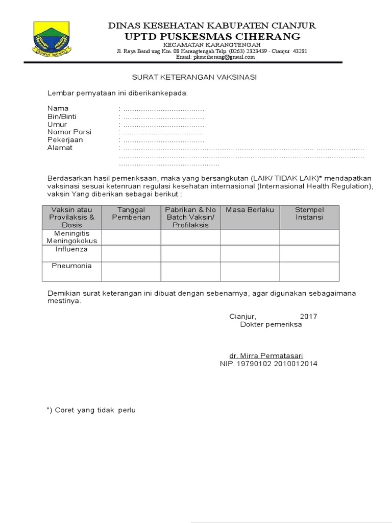 Surat Keterangan Vaksinasi | PDF