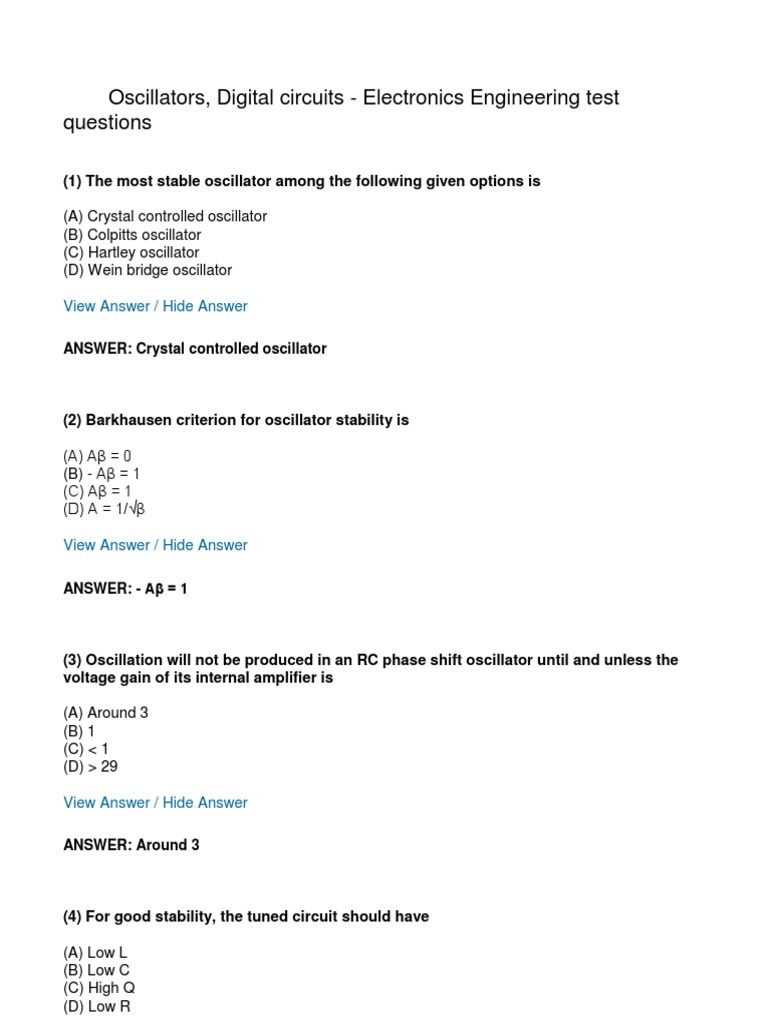 MCQS From CareerRide (Oscillators, Digital Circuits) PDF Electronic