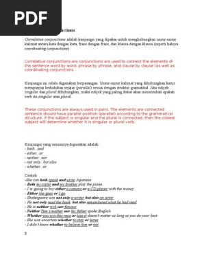 Correlative Conjunctions Grammatical Number Sentence Linguistics