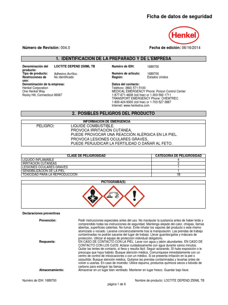 Msds de 330 Depend Adhesive Loctite Descargar gratis PDF