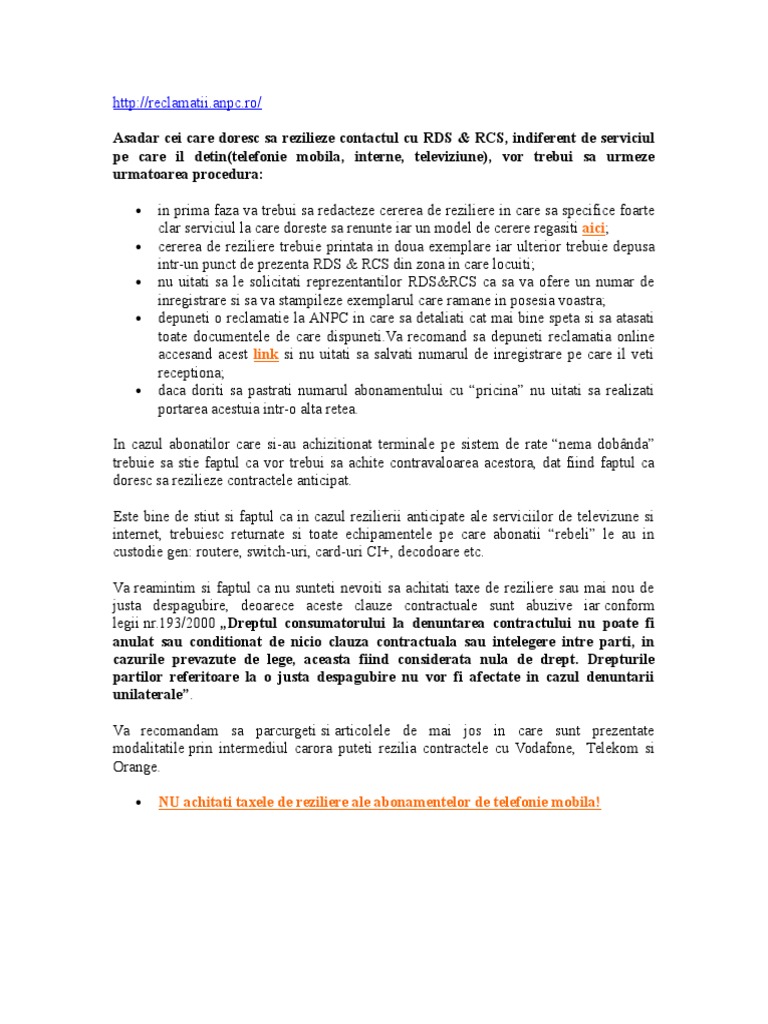 Reziliere Contract Telefon Orange Rds Estc