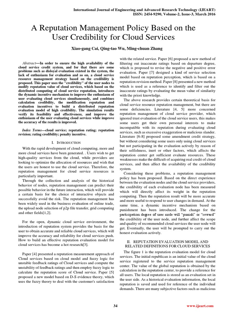 A Reputation Management Policy Based On The User Credibility For Cloud ...