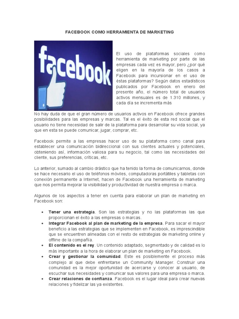 Facebook como Estrategia de Marketing | PDF | Facebook | Marketing