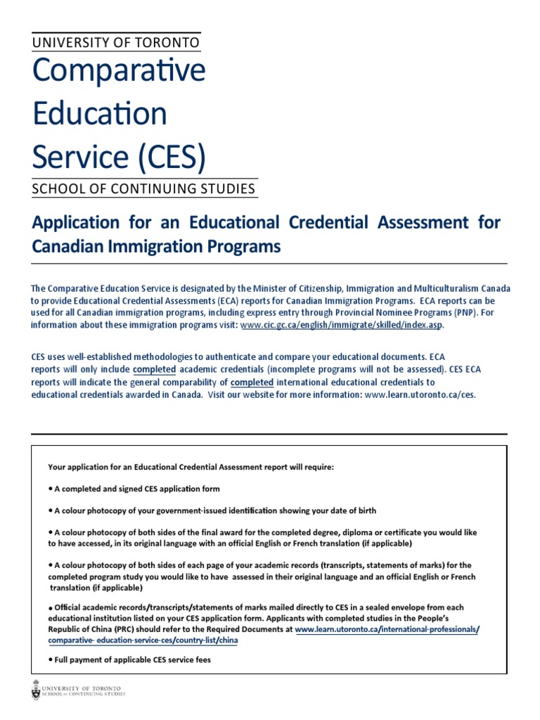 Comparative Education Service University Of Toronto School Of