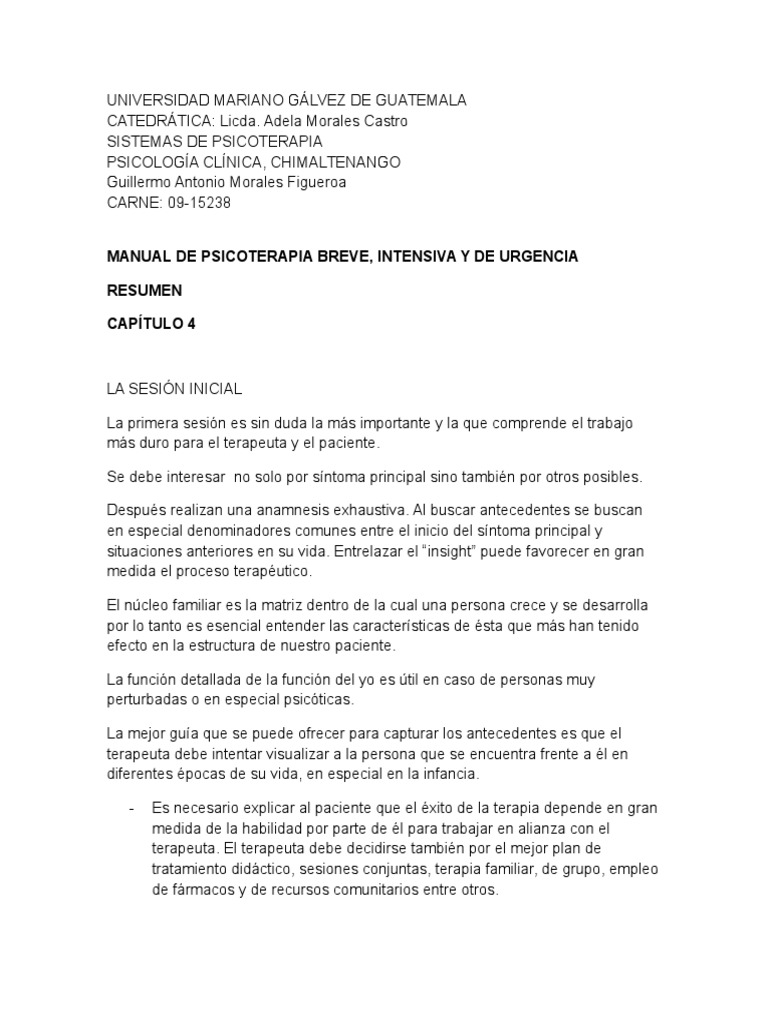 Sesión Inicial en Psicoterapia Breve | PDF