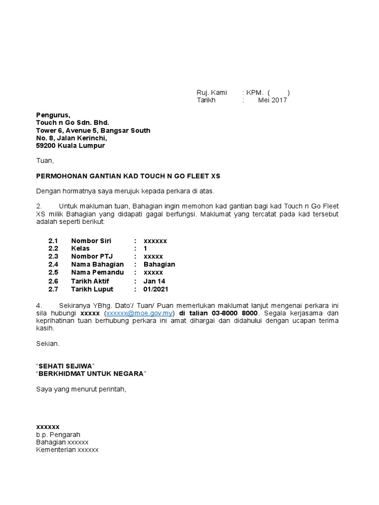 Surat Gantian Kad Tng