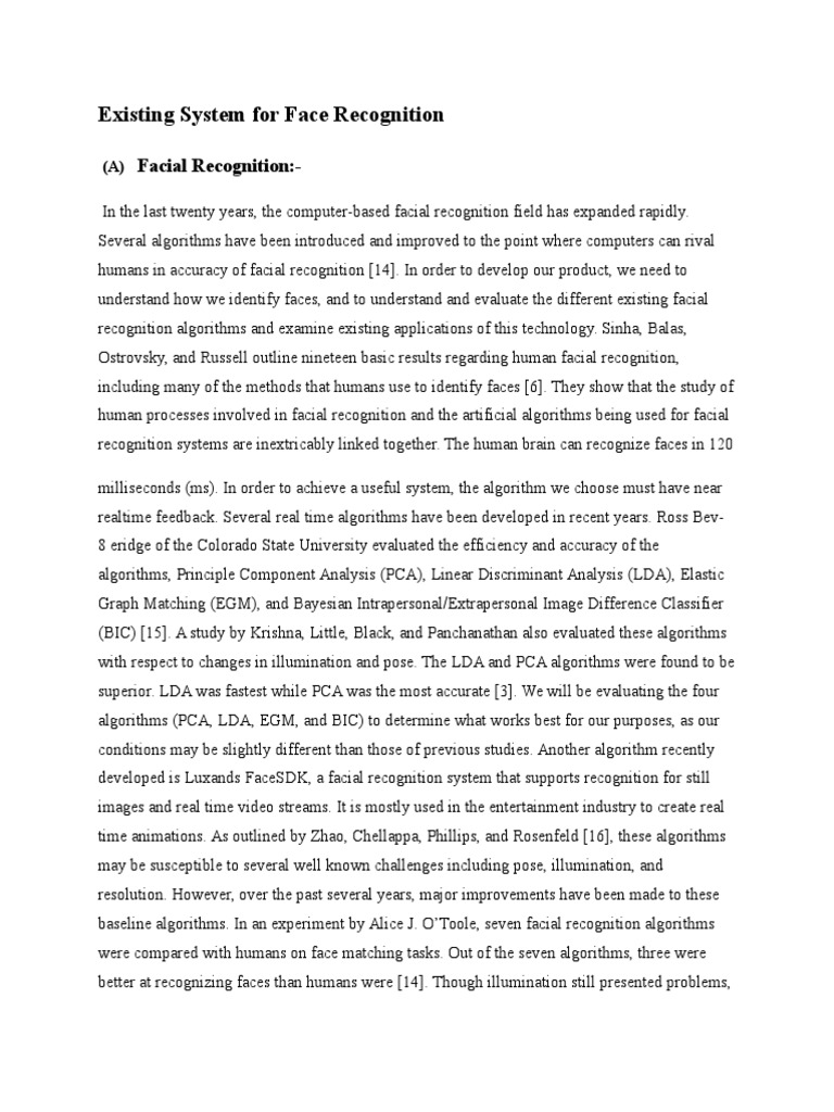 Existing System For Face Recognition PDF Principal Component Analysis Algorithms
