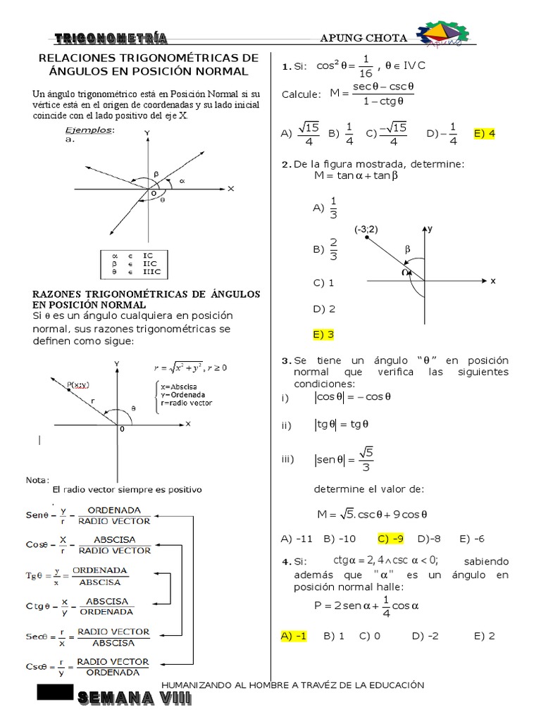 Angulos en Posicion Normal | PDF | Trigonometría | Geometría