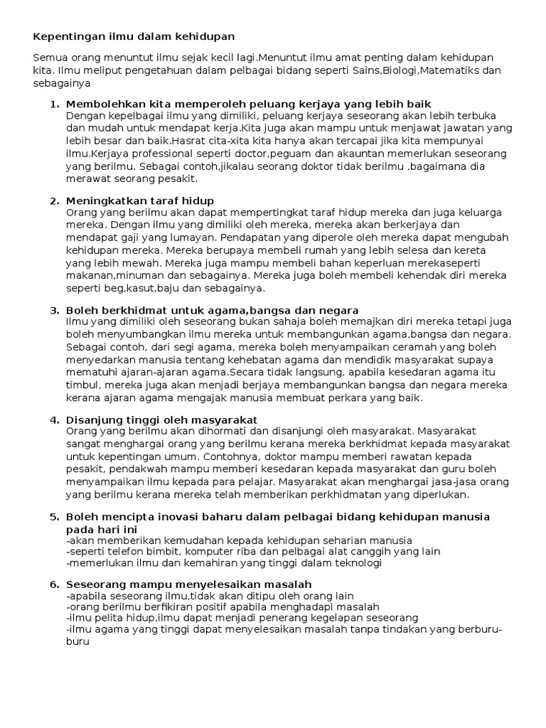 Kepentingan Ilmu Dalam Kehidupan Pdf