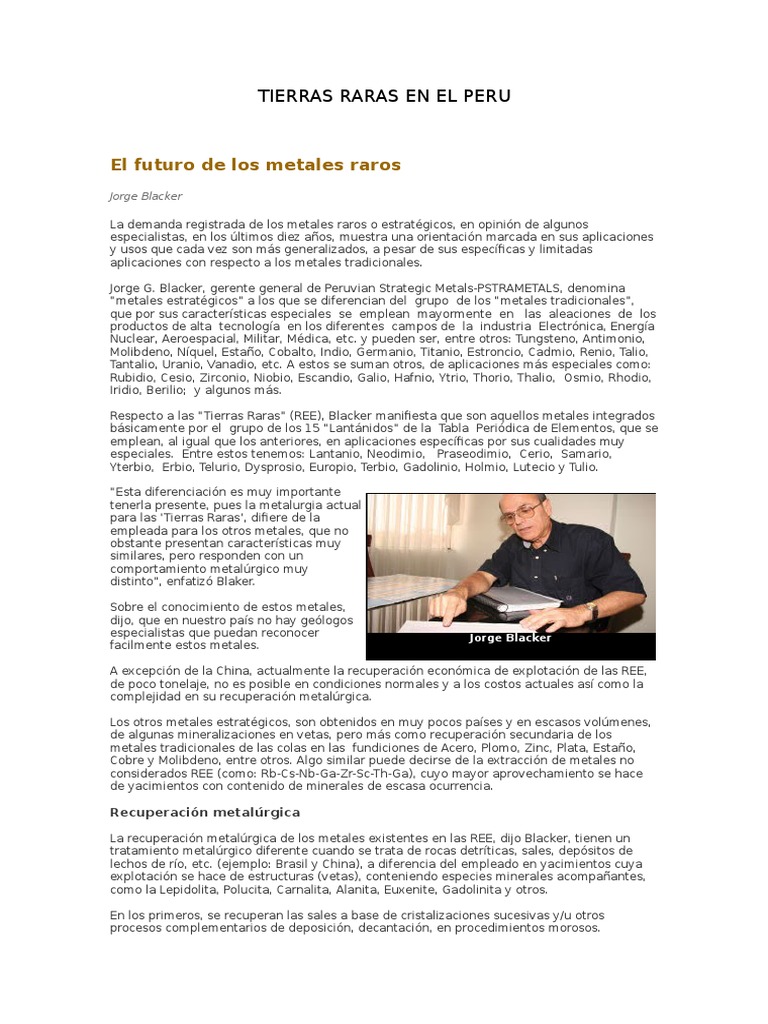 Tierras Raras en Perú: Potencial y Usos | PDF | Rieles | Metalurgia