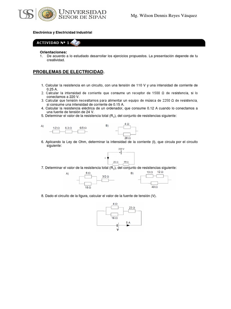Problemas de Electricidad y Resistencia | PDF | Resistencia Eléctrica y ...