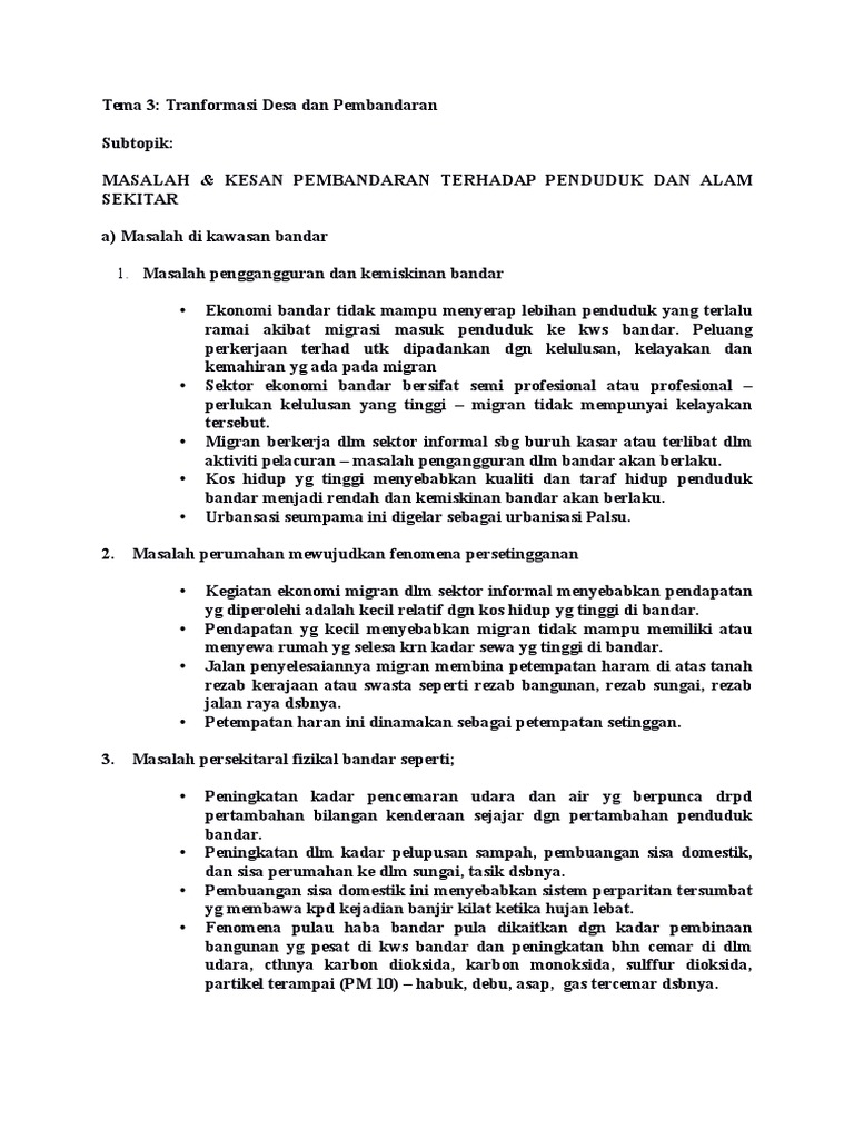 Masalah Dan Kesan Pembandaran