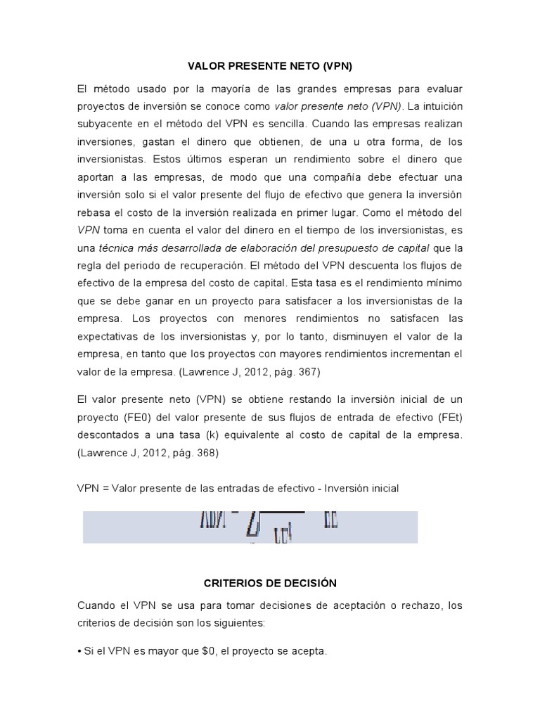 Guía del Valor Presente Neto (VPN) | PDF | Valor presente neto ...