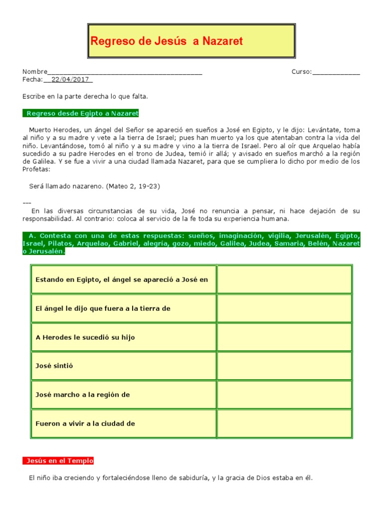 Regreso De Jesus A Nazaret Pdf San Jose Herodes El Grande