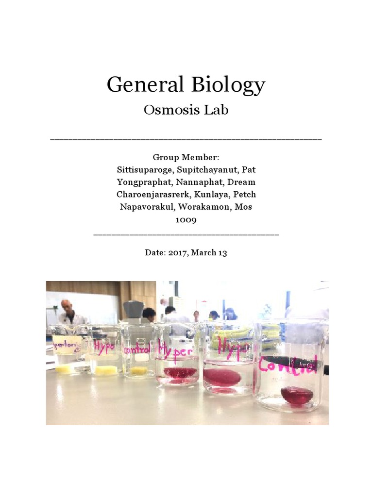 General Biology Osmosis Lab PDF Osmosis Chemistry