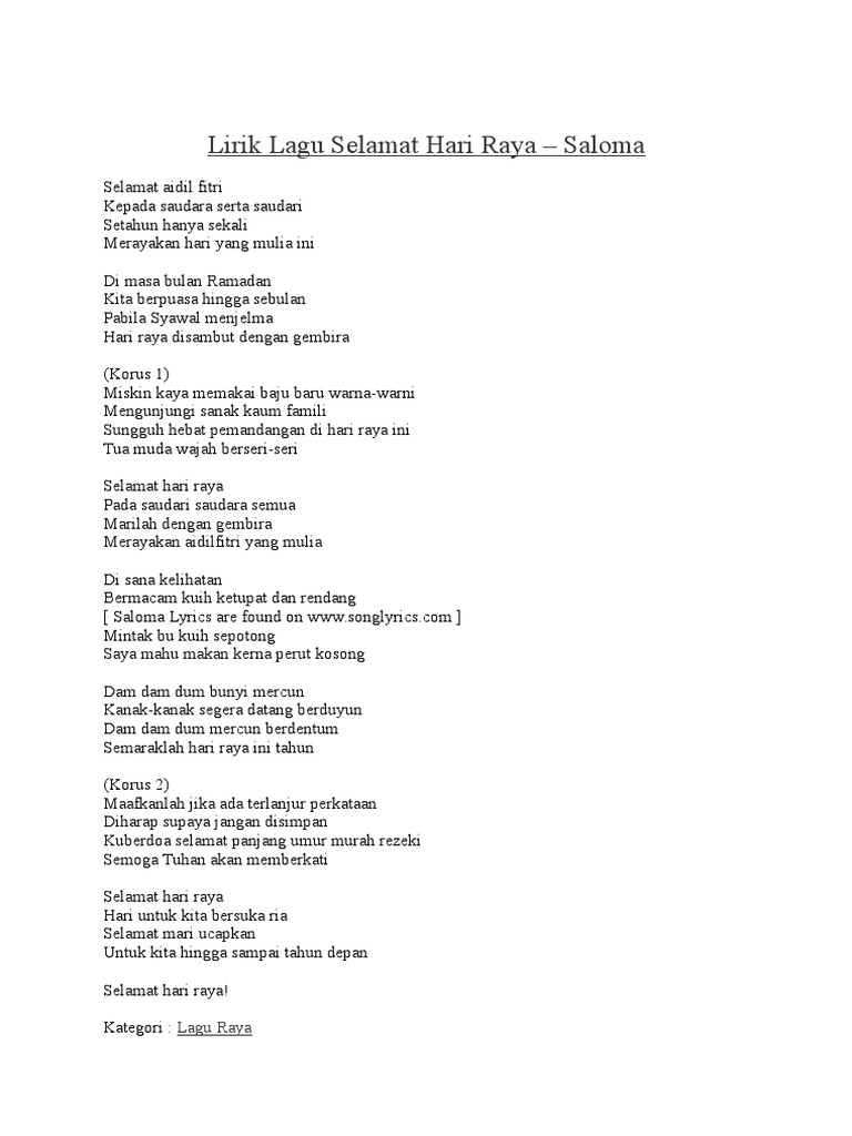 Lirik Lagu Selamat Hari Raya Pdf
