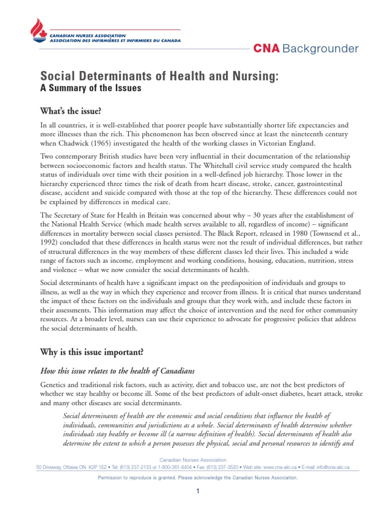 Social Determinants of Health and Nursing A Summary of The Issues | PDF ...