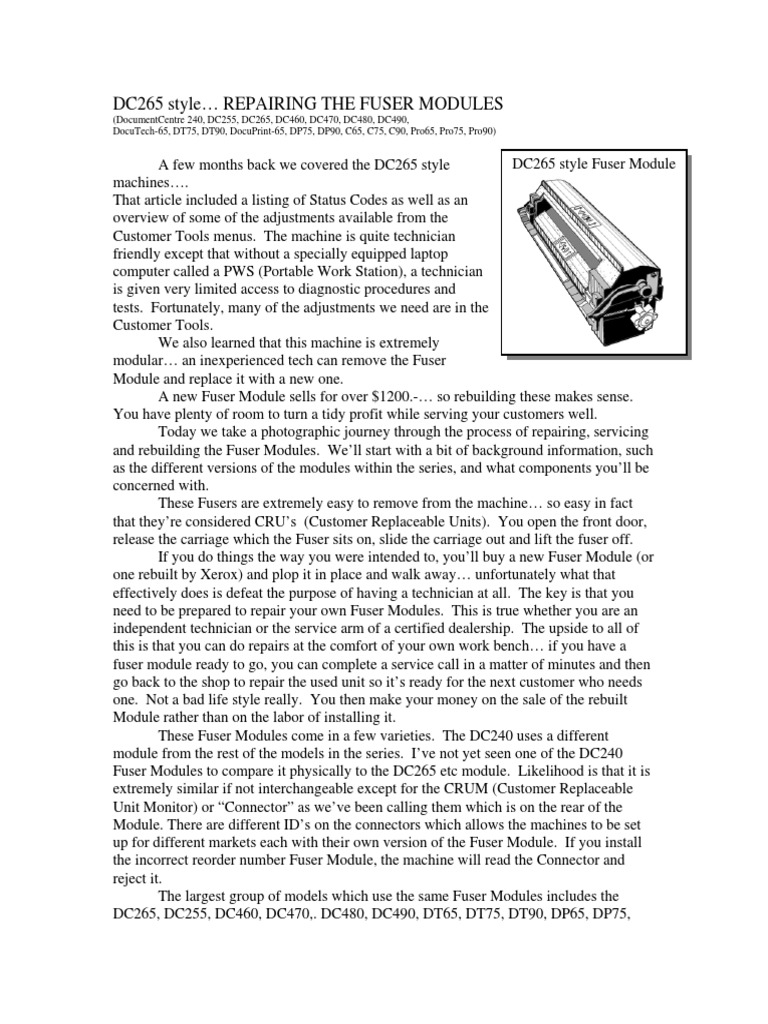 Dc265 Style Repairing The Fuser Modules | PDF | Screw | Fuse (Electrical)