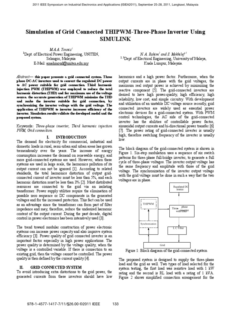 Simulation of Grid Connected THIPWM-Three-Phase Inverter Using Simulink ...