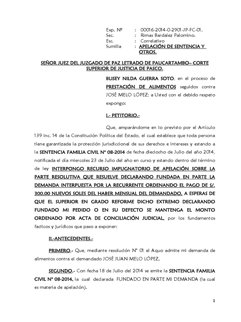 255567389-APELACION-DE-SENTENCIA-DE-ALIMENTOS (1).pdf | Ley procesal ...