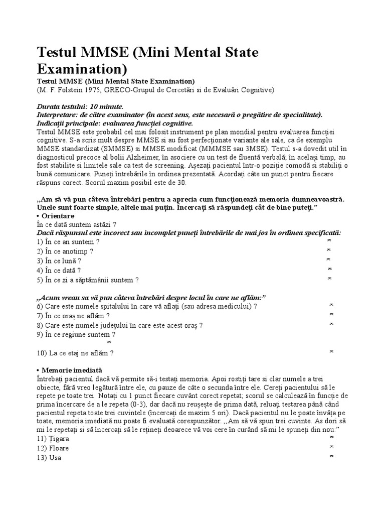 Testul MMSE | PDF