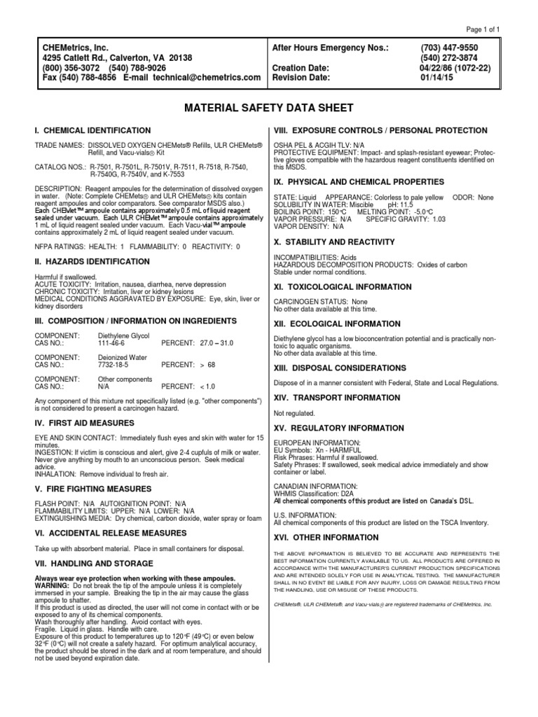 KITDISSOLVED OXYGEN CHEMets® Refills, ULR CHEMets®KIT PDF