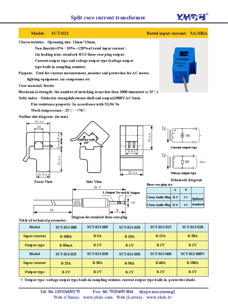Datasheet SCT013 PDF Resistor Transformer