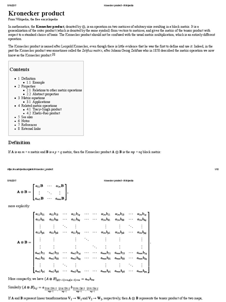 Kronecker Product - Wikipedia | PDF | Matrix (Mathematics) | Matrix Theory