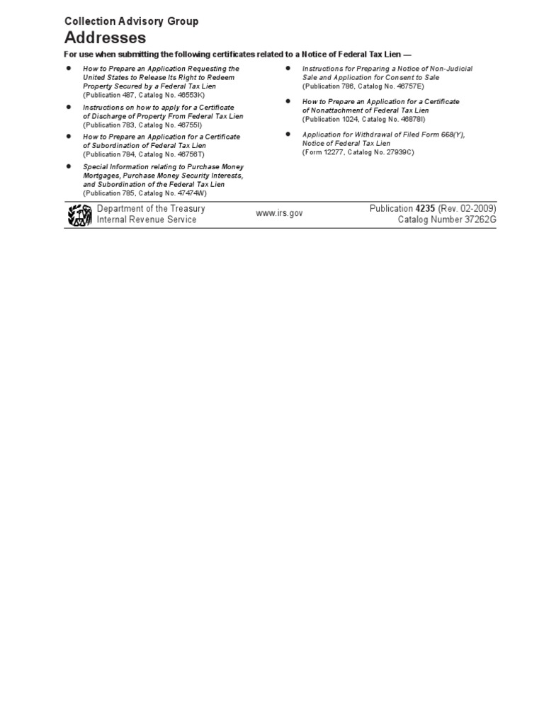 IRS Publication 4235: Advisory Group Info | PDF | Tax Lien | California