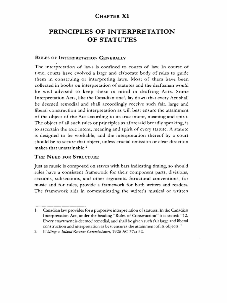 Principles of Interpretation of Statutes PDF Plain Meaning Rule Statutory Interpretation
