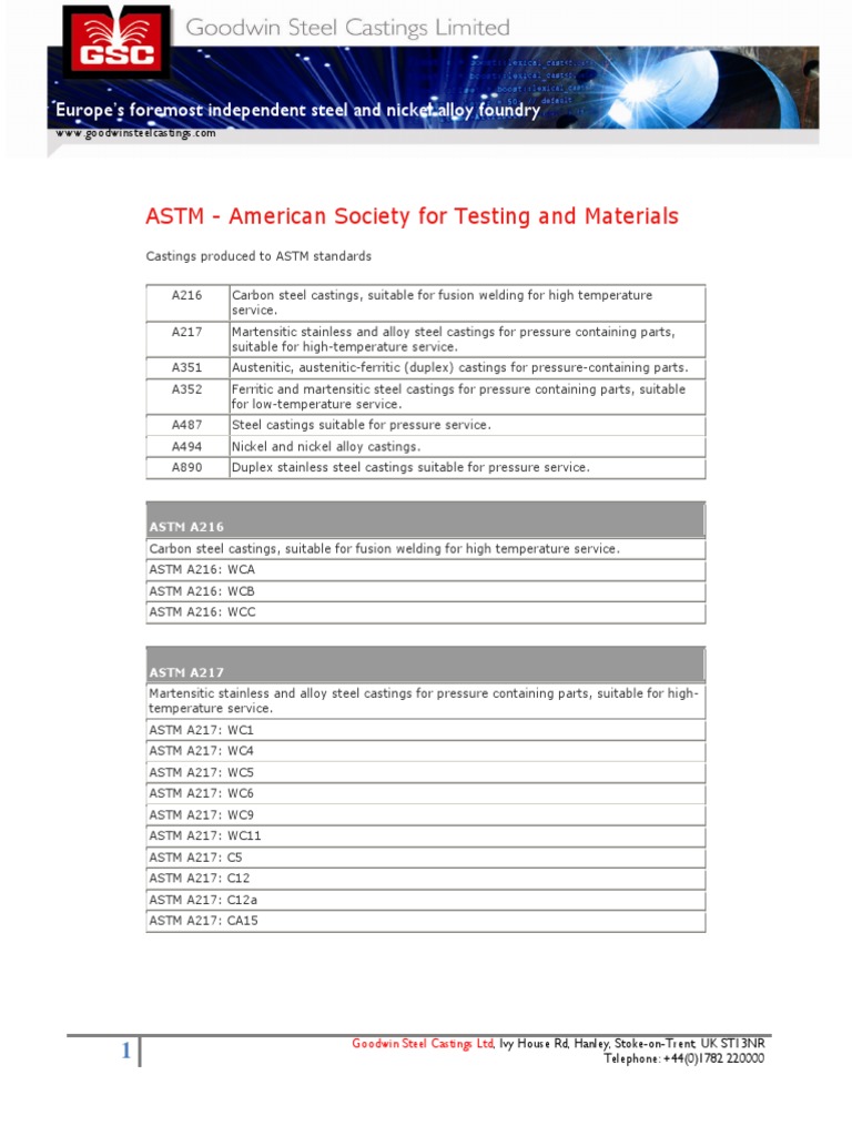ASTM A217 Castings Overview | PDF | Stainless Steel | Steel