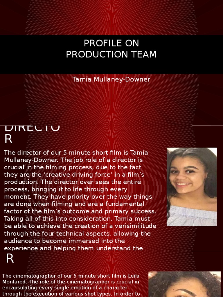 Profile On Production Team | PDF | Cinematography | Psychology