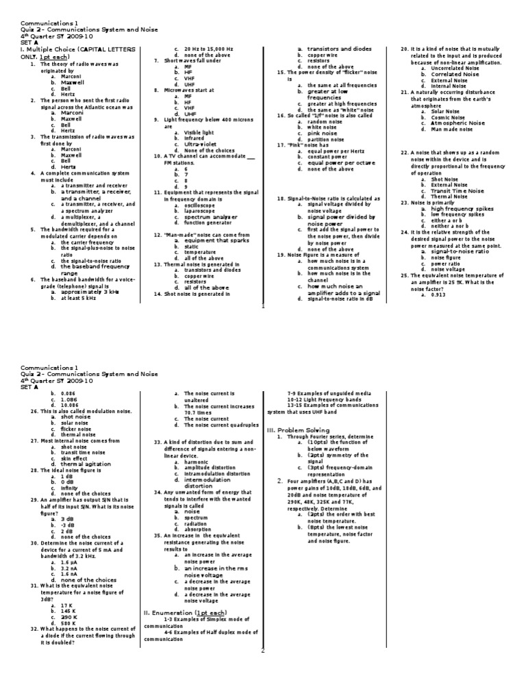 Communications 1 Quiz 2 Understanding Key Concepts of Communications