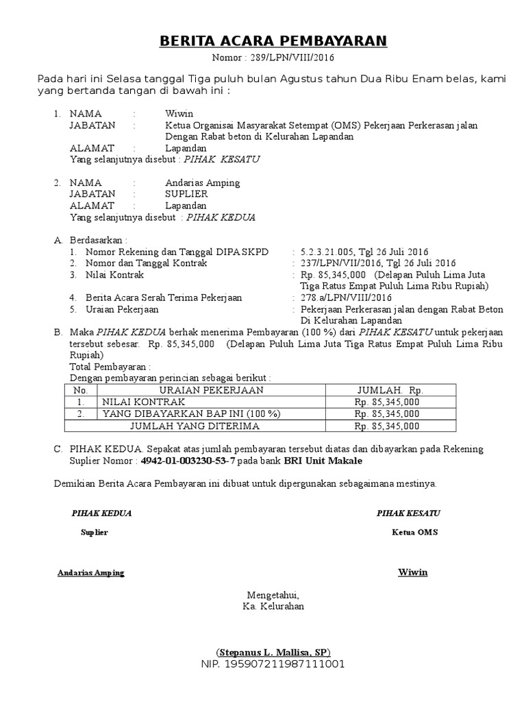 Contoh Berita Acara Penjualan Barang