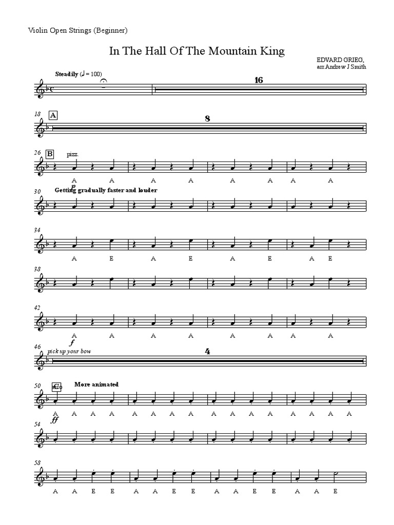 Grieg Violin Open Strings | PDF | String Instruments | Musical Notation