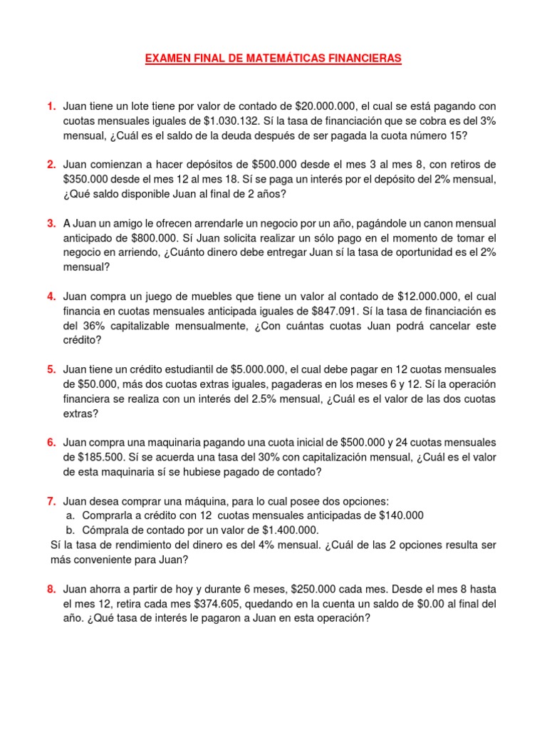 Ejercicios de Matemáticas Financieras | PDF | Finanzas Matemáticas ...