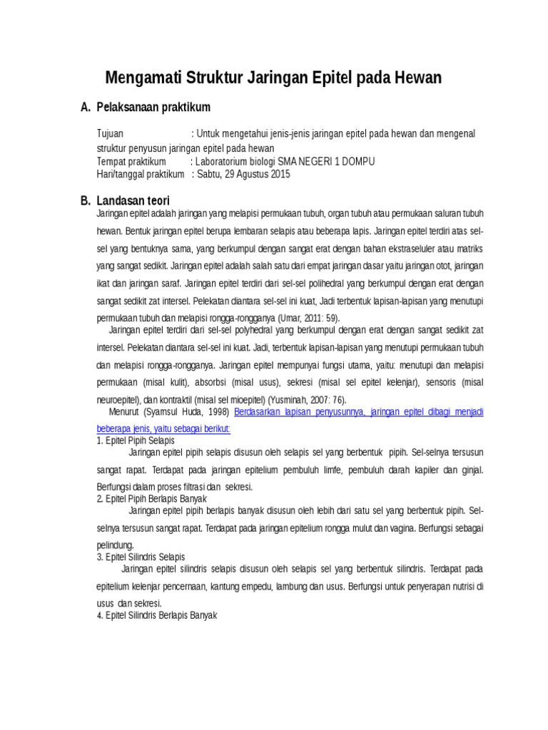 laporan praktikum  biologi  JARINGAN  EPITEL HEWAN  XI SMA  laporan praktikum  biologi  JARINGAN  EPITEL HEWAN  XI SMA